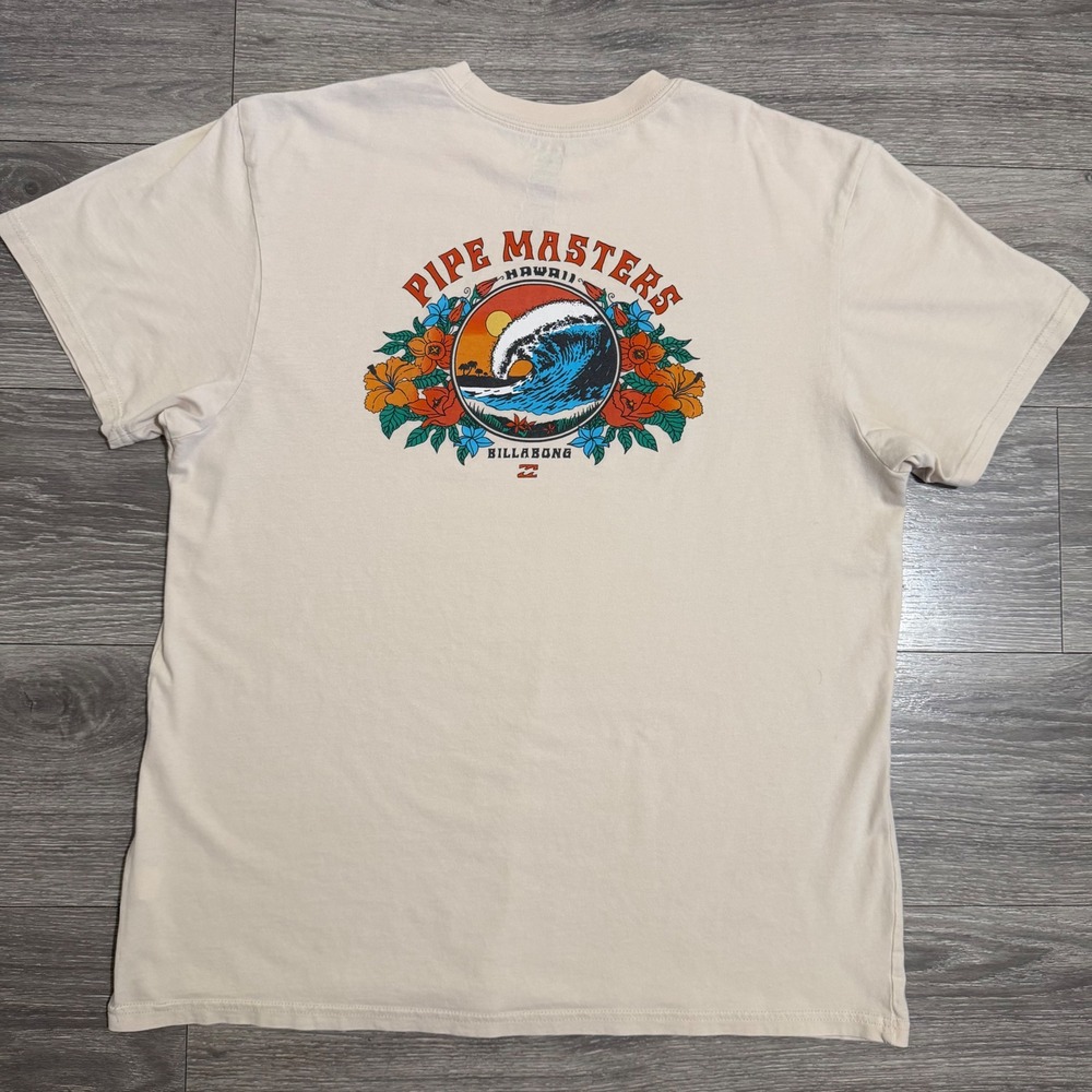 Billabong Pipe Masters Hawaii 2019 Mens Graphic T-Shirt Cream Large Surf Tee